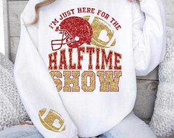 Bara här för halvtidsshowen glittrande Superbowl med paljetter png, matchdagströjadesign, trendig Superbowl-png, Kansas City Football PNG