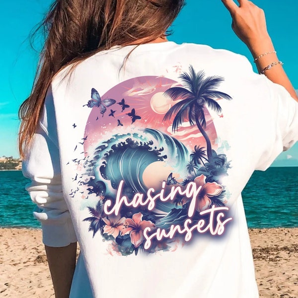 Chasing Sunsets png, Beach png, Retro Summer png, Retro png, Summer png, Trendy png, Sublimation Designs, Summer T Shirt Png Design