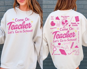 Teacher Png Retro Teacher Design, Pink Inspired Png, Barb girl, Come On Lets Go Party, Pink Doll Shirt, Doll PNG Retro Pink Wavy Png Shirt
