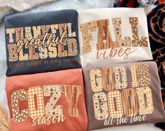 Fall Christian PNG Bundle, Autumn Sublimation Designs, Thankful Grateful Blessed PNG, Cozy Season, Retro Scripture Fall Shirt Graphics