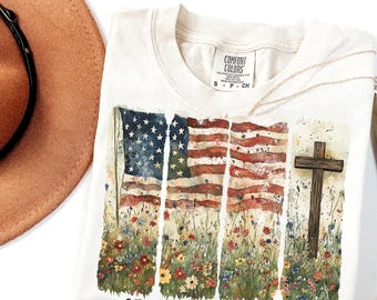 Uma Nação Sob Deus PNG, 4 de Julho Sublimação Patriótica Cristã PNG, Design de Camisa Fé e Liberdade PNG, Bandeira Americana Cruz Digital