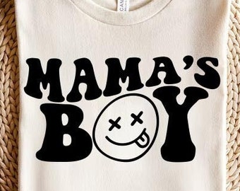 Mama's Boy SVG PNG, Kids Svg, Retro, Boys Shirt Svg, Funny Kids Quote, Wavy Letters, Kids Png File for Sublimation, Svg file for Cricut