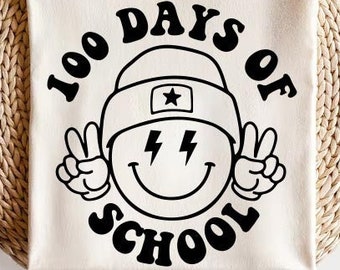 100 days of school SVG, Happy 100 days SVG, Retro Smiley Face Png, 100 days Teacher Shirt, Svg Files for Cricut