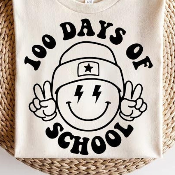 100 days of school SVG, Happy 100 days SVG, Retro Smiley Face Png, 100 days Teacher Shirt, Svg Files for Cricut