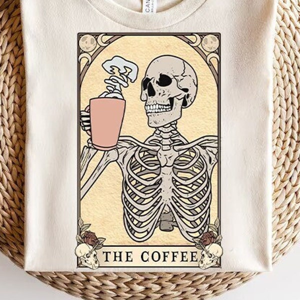 Trendy Coffee Tarot Card Png / Skeleton Coffee Png / Skull Halloween Png / The Coffee Tarot Card Png / Death Tarot Card Png / Witchcraft png