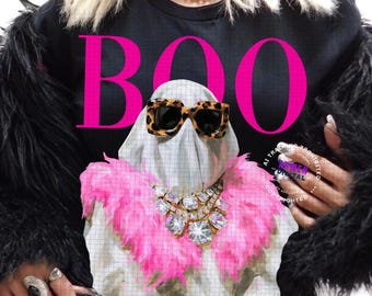 Preppy Halloween PNG Viral Fall PNG Girly Spooky Tee Retro Boujee Shirt Design Hot Ghoul Boo Diamond Necklace Luxury Wild Glam Sublimation