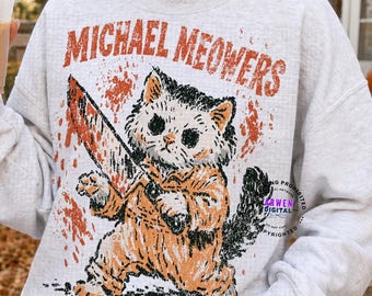 Michael Meowers Funny Horror Cat PNG – Scary Halloween Slasher Kitty Clipart – Digital Download for Halloween Shirt, Mug, Sublimation Design
