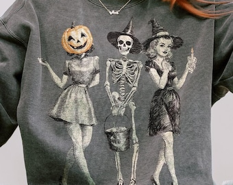 Halloween PNG, Spooky Girl Squad PNG, Skeleton Ghost Pumpkin Png, Witchy Fall Shirt Design, Retro Halloween Sublimation PNG Download