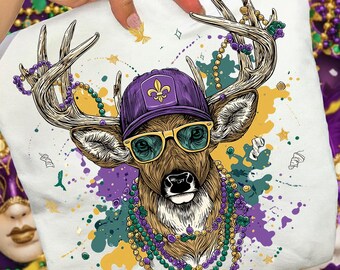 Mardi Gras Buck PNG, Deer Hunting Sublimation Art, Mardi Gras Design, Colorful Hunting Festival Clipart, Mardi Gras Deer PNG Download