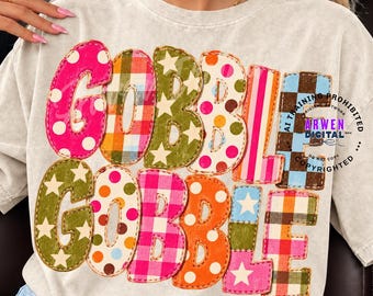 Gobble Gobble PNG, Thanksgiving PNG, Retro Thanksgiving Shirt Design, Colorful Fall PNG, Pink Thanksgiving png, Turkey Day Sublimation