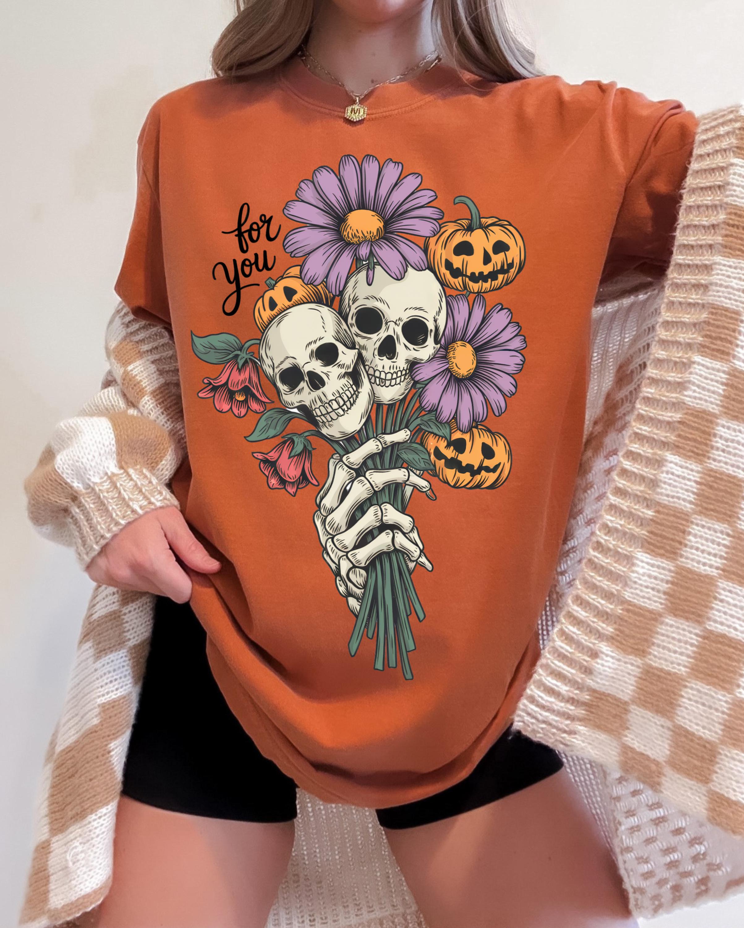 Halloween Skull Bouquet PNG, Floral Halloween Png, Vintage Gothic Bouquet Png, Retro Halloween Png, Skeleton Png, Halloween Sublimation