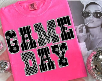 Gameday PNG, Retro Football png, Football Mom png, Football Shirt Png, Checkered Star Football shirt sublimation, Game Day Digital Download