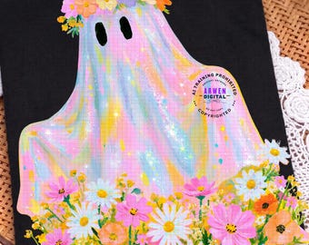 Wildflowers Glitter Ghost PNG | Spooky Season PNG | iridescent Design | Spooky Floral Ghost | Botanical Ghost | Preppy Fall PNG |