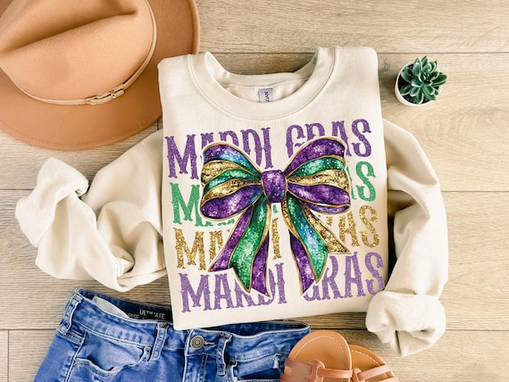 Mardi Gras Coquette PNG, Retro Mardi Gras Png, Fleur De Lis Png, Glitter, King Cake Png, Louisiana Crawfish Png, Coquette Bow Png Design