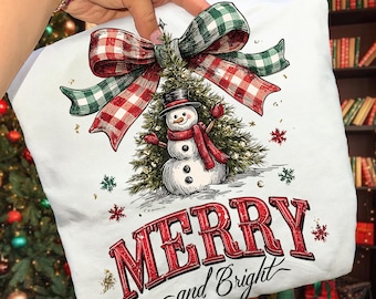 Merry and Bright Png, Retro Christmas PNG, Christmas Shirt PNG, Vintage Christmas PNG, Santa Claus png, Christmas Snowman Sublimation