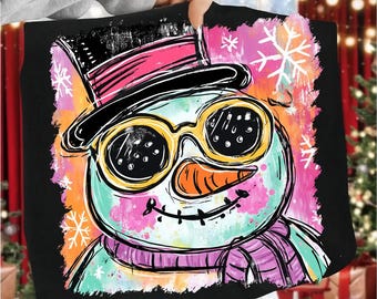 Muñeco de nieve PNG, Muñeco de nieve navideño PNG, Salpicaduras de pincel PNG, Muñeco de nieve invernal genial PNG, Diseño de sublimación navideña, Camiseta navideña PNG