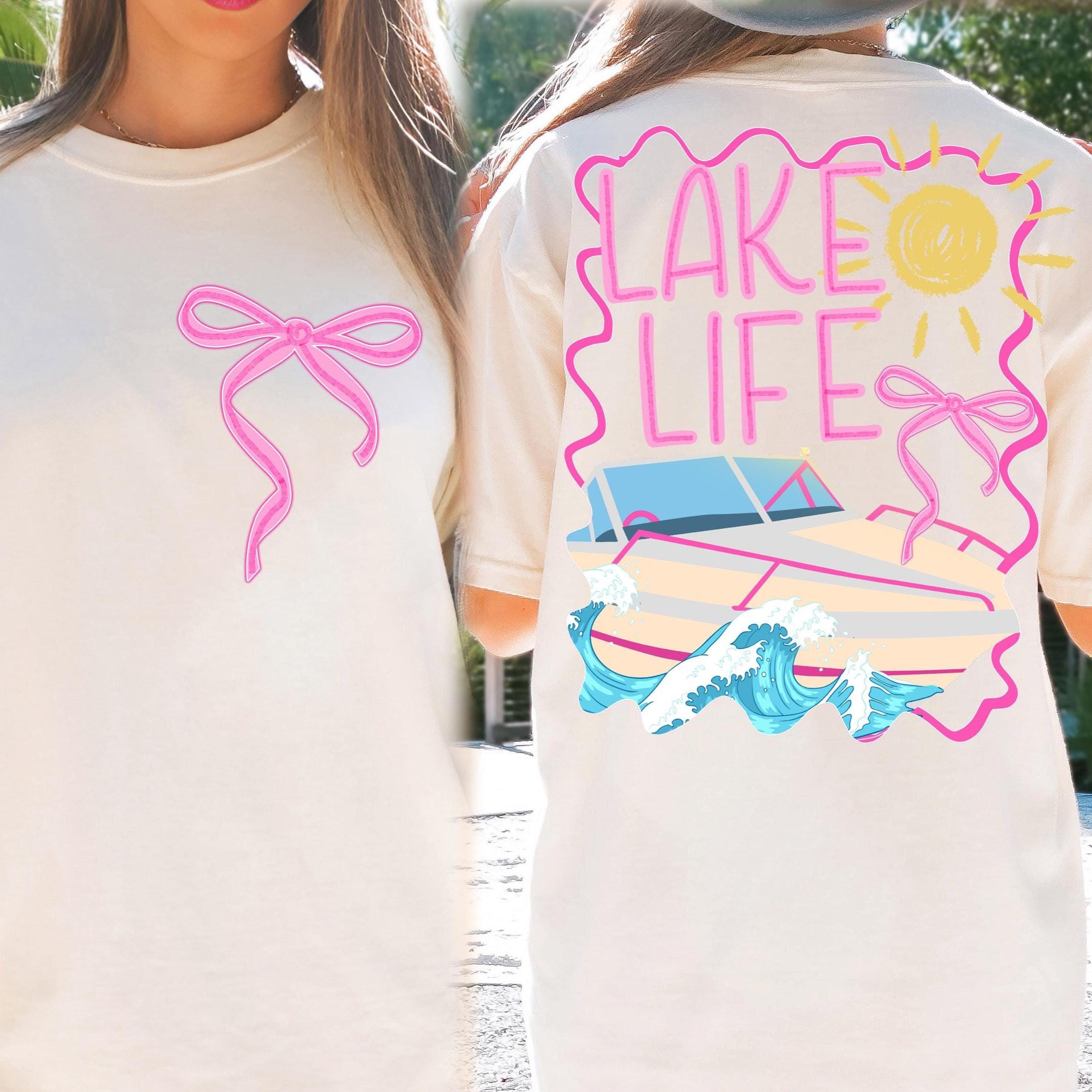 Everyday Lake Life PNG Digital Design Girly Swirly Trendy Pocket and Back Files Kid Design Women Pink Preppy Bow Coquette Prep Print Pontoon