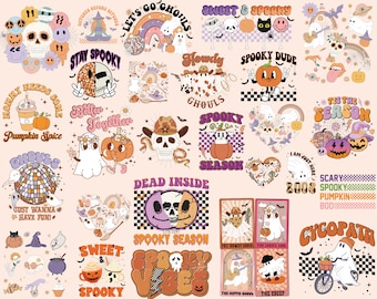 Retro Halloween Sublimation Bundle, Retro Halloween Bundle PNG, Ghost png, Halloween shirt Png, Halloween Png, Groovy Halloween png, Spooky