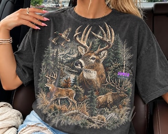 Vintage Deer PNG 90s Graphic Style Forest Animals Sublimation Grunge Retro Hunter Deer Faded Png Nature Shirt Design Printable 2000s Deer
