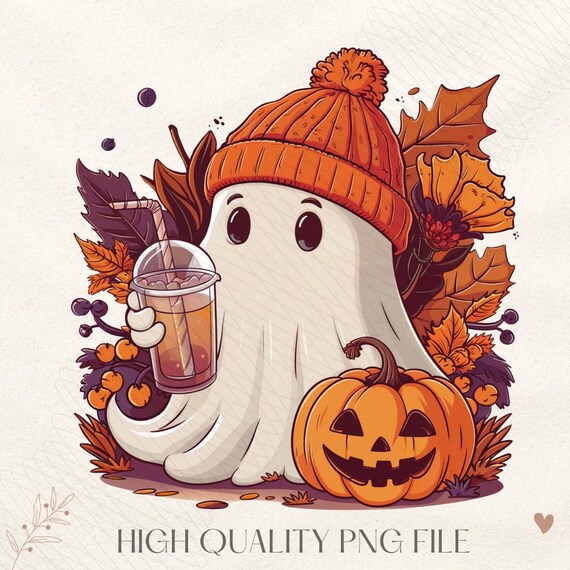 Halloween Floral-Halloween PNG, Cute-Ghost-Coffee-Pumpkin-T-shirt design DTF Watercolor Sublimation, Instant download, Ghouls