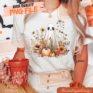 Halloween PNG, Spooky Ghost, Autumn sublimation design, Fall PNG, Pumpkins, leaves PNG, Watercolor Sublimation, Instant download, Ghouls