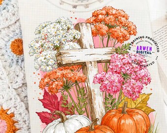 Boho Rustic Floral Pumpkin Cross Fall Jesus, Autumn Pumpkin Floral, Retro Fall Png, Fall Cross Pumpkins,Fall Christian Png, Autumn Pumpkin