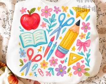 Lápiz floral para maestra PNG, Maestra coqueta de regreso a clases PNG, Primer día de clases PNG, Maestra floral bohemia PNG, Pincelada, Colegiala PNG