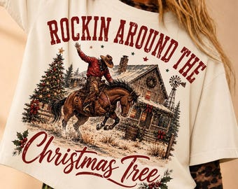 Western Christmas PNG, Retro Christmas PNG, Rockin Around the Christmas Tree, Howdy Christmas Shirt Png