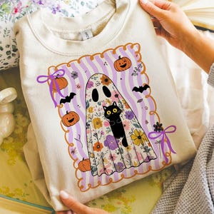 Cat Halloween Ghost Png, Preppy Halloween Spooky Png, Floral Coquette Spooky Png, Boho Halloween Png, Pastel Ghost Png, Halloween Shirt Png
