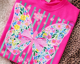 Butterfly Png, Striped Neon Summer Png, Coquette Preppy, Floral Summer, Cute Butterfly Student Shirt, Everyday Summer Png, Toddler Summer