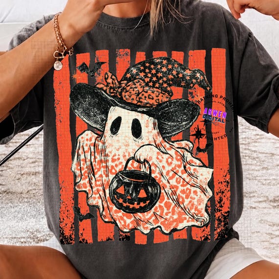 Coquette Leopard Ghost PNG Cute Striped Halloween Ghost Sublimation Design Preppy Spooky Season Shirt PNG Trendy Fall Instant Download