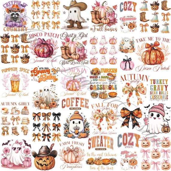 Retro Fall Autumn Png Bundle, Fall shirt png, Fall Coquette png, Autumn png, Trendy Fall, Thanksgiving png, Autumn Sublimation Design Bundle