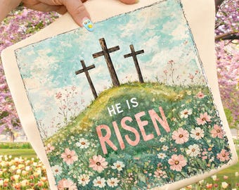 Er ist auferstanden PNG Wildblumen Png Frühling Ostern Sublimationsentwürfe Pinselstrich Png Ästhetik Boho DTF Transfers Ostern Christian Jesus