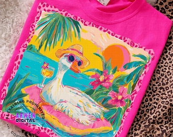 Silly Goose Summer PNG, Funny Goose Beach, Cute Margarita Goose Preppy Summer PNG Viral Summer PNG Girly Beach Tee Retro Leopard Design