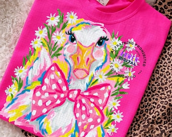 Preppy Daisy Goose Png, Coquette Duck Girly Summer Digital Sublimation Tshirt Design Girly Trendy Kid Design Summer Watercolor Trending