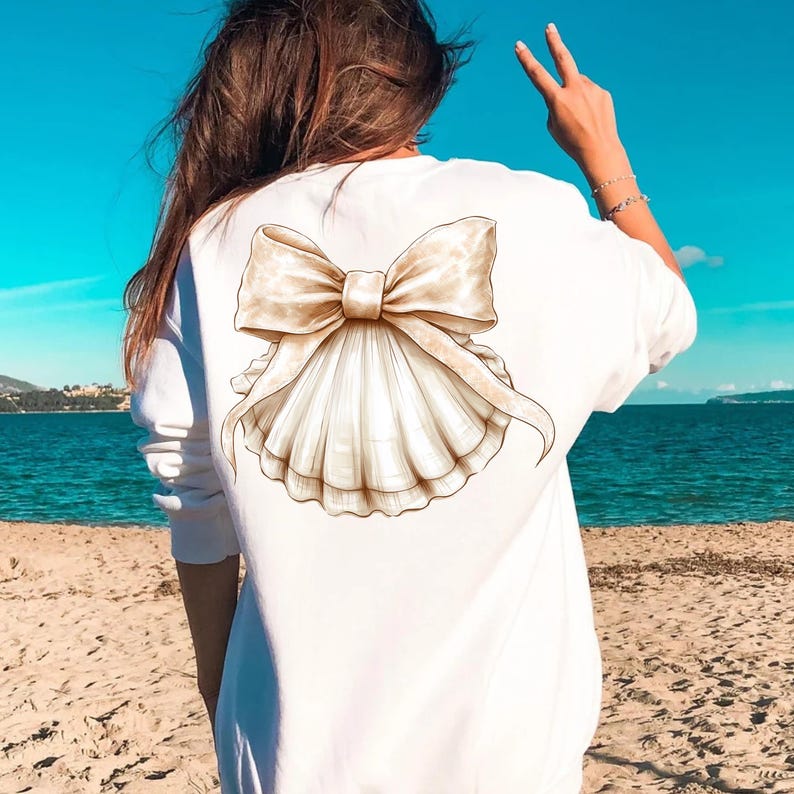 Beige Muschel Bogen PNG Strand PNG Sommer PNG Küsten Girly Ocean Print Sublimationsgrafik Clipart, Sommer girly Bogen png, beliebt jetzt Sommer Bild 6