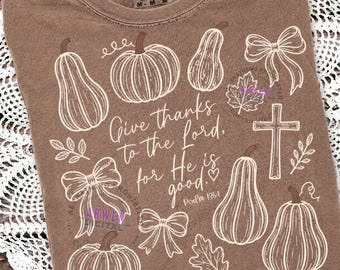 Give Thanks to the Lord PNG, Christian Fall Doodle, Pumpkin Bible Verse Design, Retro Thanksgiving Faith Sublimation