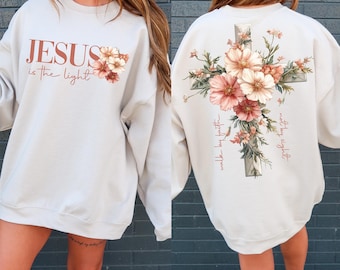 Jesus is the Light Png, Floral Christian Shirt Png, Motivational Quotes Png, Bible Verse Png, Floral Religious Png, His Grace is Enough Png
