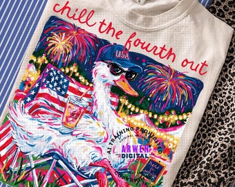 Brushstroke Chill the Fourth Out PNG, Handdrawn 4th of July Goose PNG, Quirky Goose Shirt Design, Funny Sarcastic, Hand Drawn Trendy Meme