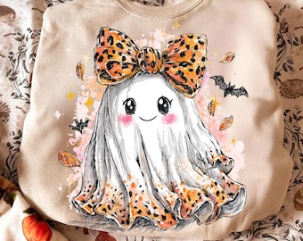 Preppy Ghost Boo PNG, Leopard Geist Kokette PNG, Leopard Geist PNG, Halloween Png, Herbst Png, Trendy Png, Trendy Halloween Png, Kürbis Png