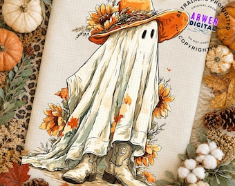 Cowgirl Ghost Png, Sunflower Western Halloween Shirt Design, Sublimation Graphic, Viral Fall Png, Viral Halloween Sublimation Howdy Cowboy