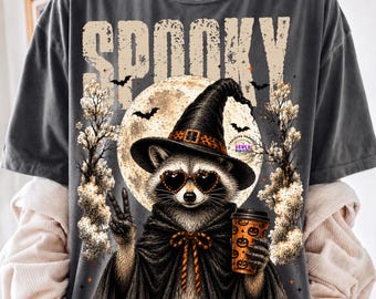 Halloween Raccoon PNG, Spooky Raccoon Halloween Shirt Design, Coffee Sublimation, Spooky Autumn Digital Download, Halloween png