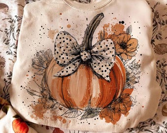 Floral Fall Pumpkin Png, Boho Pumpkin Coquette Png, Vintage Autumn Shirt Design, Retro Halloween Flowers Png, Pumpkin Spice Sublimation