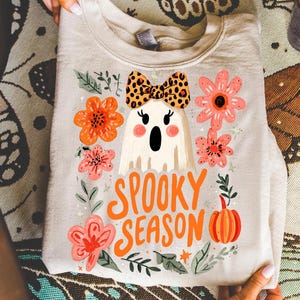Pastel Halloween Shirt PNG – Preppy Spooky Season Design, Cute Ghost Sublimation PNG, Boho Halloween Digital Download for T-Shirts