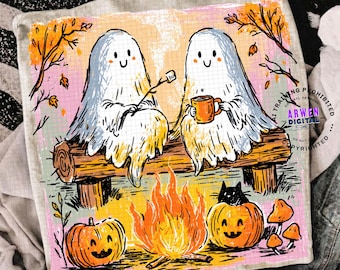 Retro Ghost Halloween Png, Fall Camping Boo Ghosts Png, Handdrawn Png, Trendy Spooky Season Autumn Grunge Sweatshirt Graphic Sublimation