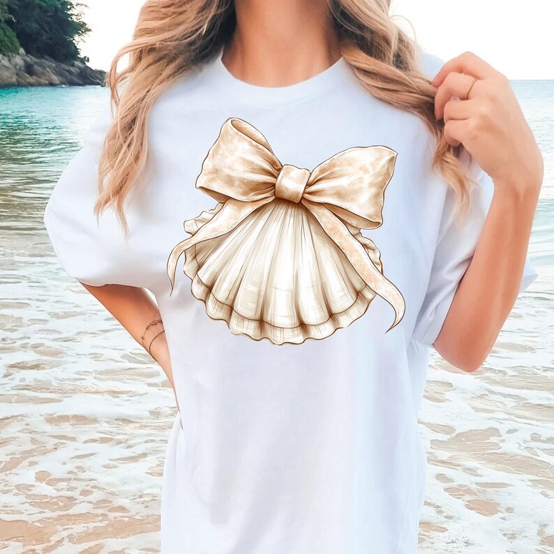 Beige Muschel Bogen PNG Strand PNG Sommer PNG Küsten Girly Ocean Print Sublimationsgrafik Clipart, Sommer girly Bogen png, beliebt jetzt Sommer Bild 7