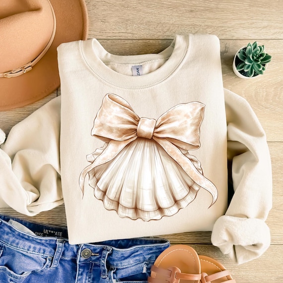 Beige Seashell Bow PNG Beach PNG Summer PNG Coastal Girly Ocean Print Sublimation Graphic Clipart, summer girly bow png, popular now summer