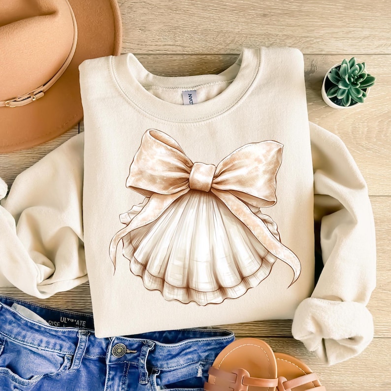 Beige Muschel Bogen PNG Strand PNG Sommer PNG Küsten Girly Ocean Print Sublimationsgrafik Clipart, Sommer girly Bogen png, beliebt jetzt Sommer Bild 1