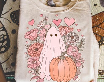 Halloween Fall Pink Ghost Png, Girly Pumpkin Png, Boho Floral Fall Png, Halloween Png, Autumn Vibes Png, Spooky Season Png, Trending Boo Png