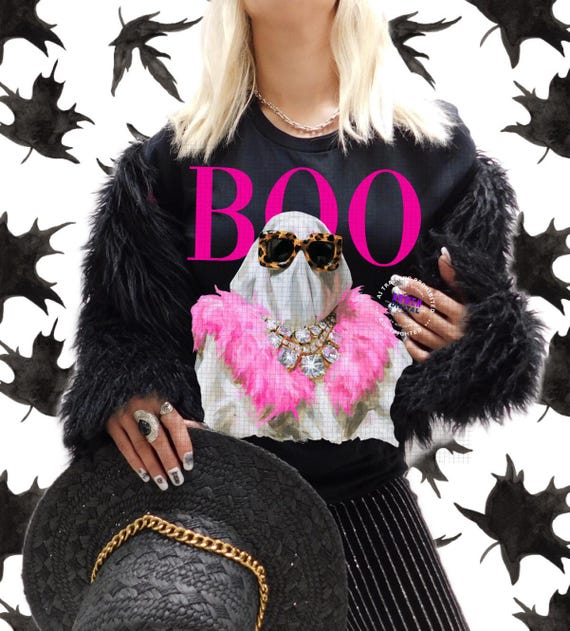 Preppy Halloween PNG Viral Fall PNG Girly Spooky Tee Retro Boujee Shirt Design Hot Ghoul Boo Diamond Necklace Luxury Wild Glam Sublimation